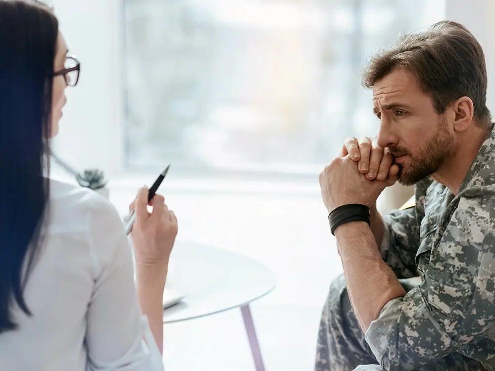 a man with PTSD during his treatment at outpatient mental health center